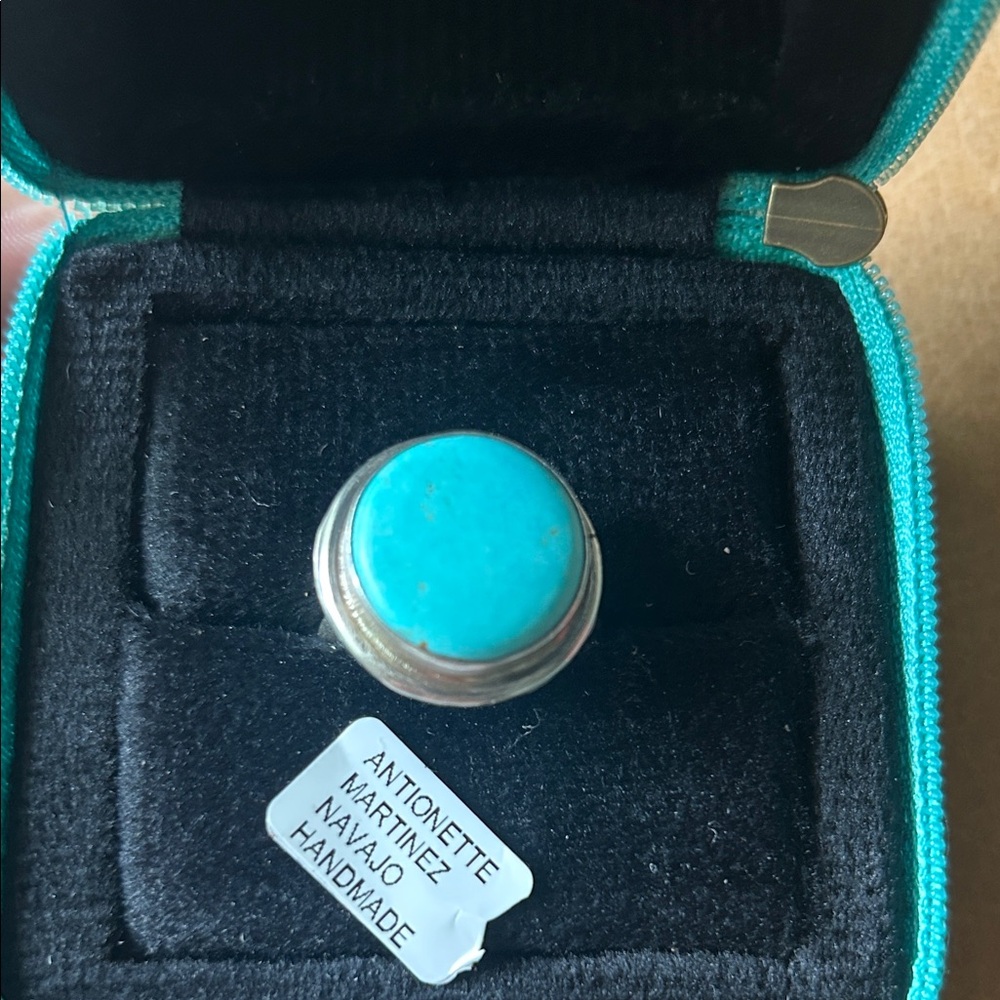 Navajo handmade, Antionette Martinez, Kingman Turquoise adjustable ring